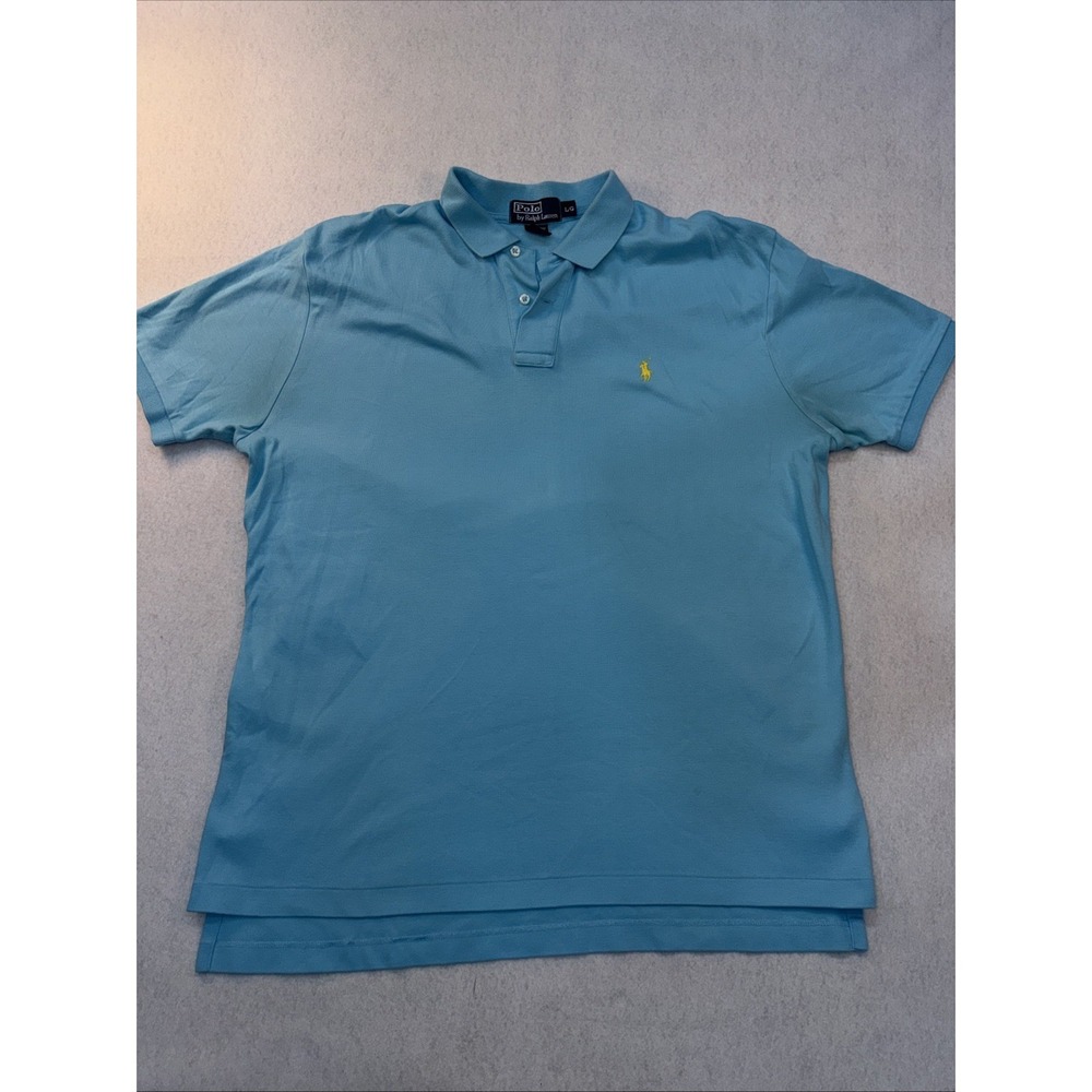 Polo‎ By Ralph Lauren Blue Polo Shirt 1/4 Button Collar Stretch In Size Large